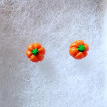 Load image into Gallery viewer, Two miniature pumpkin stud earrings