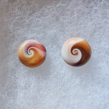 Load image into Gallery viewer, Purple, gold and white swirl earrings