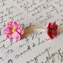 Load image into Gallery viewer, Pink and Purple Daylily Flower Metal Free Stud Earrings with Hypoallergenic Plastic Posts