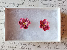 Load image into Gallery viewer, Pink and Purple Daylily Flower Metal Free Stud Earrings with Hypoallergenic Plastic Posts