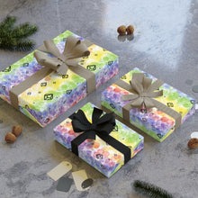 Load image into Gallery viewer, Gift Wrapping Paper Rolls - Rainbow Bubble Design with Black Crystal D100 Dice
