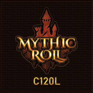 A picture of the Mythic Roll logo with "C120L" written underneath. The logo is the words Mythic Roll over the top of a simplified, three towered castle on a floating island.