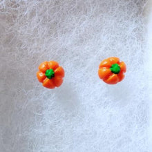 Load image into Gallery viewer, Two miniature pumpkin stud earrings
