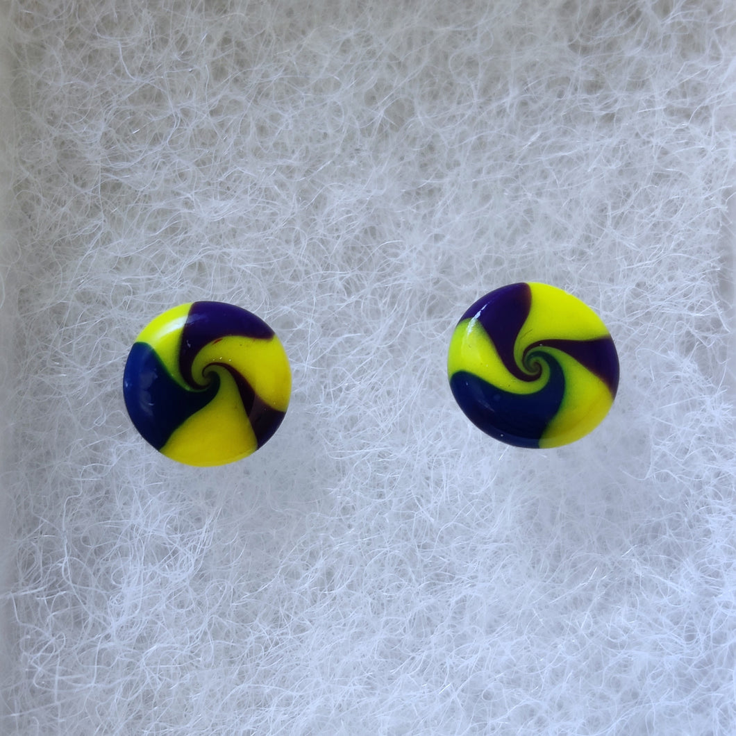 Yellow, blue, and purple swirl earrings