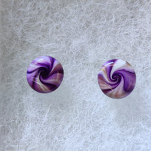 Load image into Gallery viewer, Purple, gold and white swirl earrings
