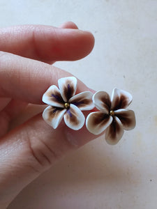 Gold, White and Purple Flower Metal Free Studs with Hypoallergenic Plastic Posts