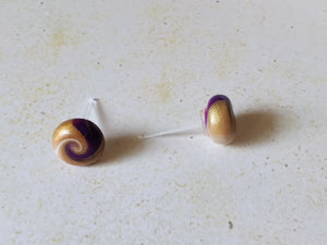 Purple, gold and white swirl earrings