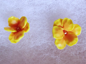 Yellow and Orange Poppy Flower Metal Free Stud Earrings with Hypoallergenic Plastic Posts