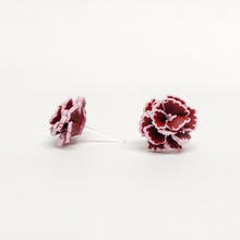 Load image into Gallery viewer, Burgundy Carnation Flower Metal Free Stud Earrings with Hypoallergenic Plastic Posts
