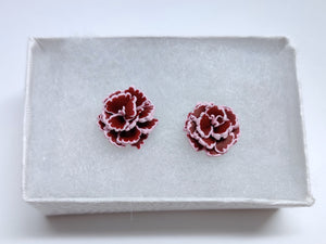 Burgundy Carnation Flower Metal Free Stud Earrings with Hypoallergenic Plastic Posts