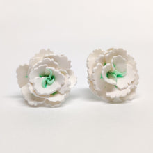 Load image into Gallery viewer, White and Mint Carnation Flower Metal Free Stud Earrings

