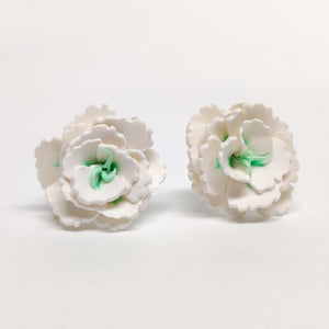 White and Mint Carnation Flower Metal Free Stud Earrings