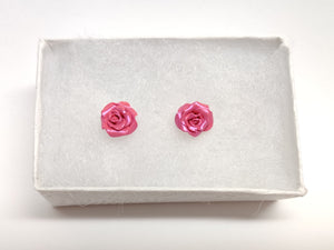 Pink Rose Metal Free Stud Earrings with Hypoallergenic Plastic Posts