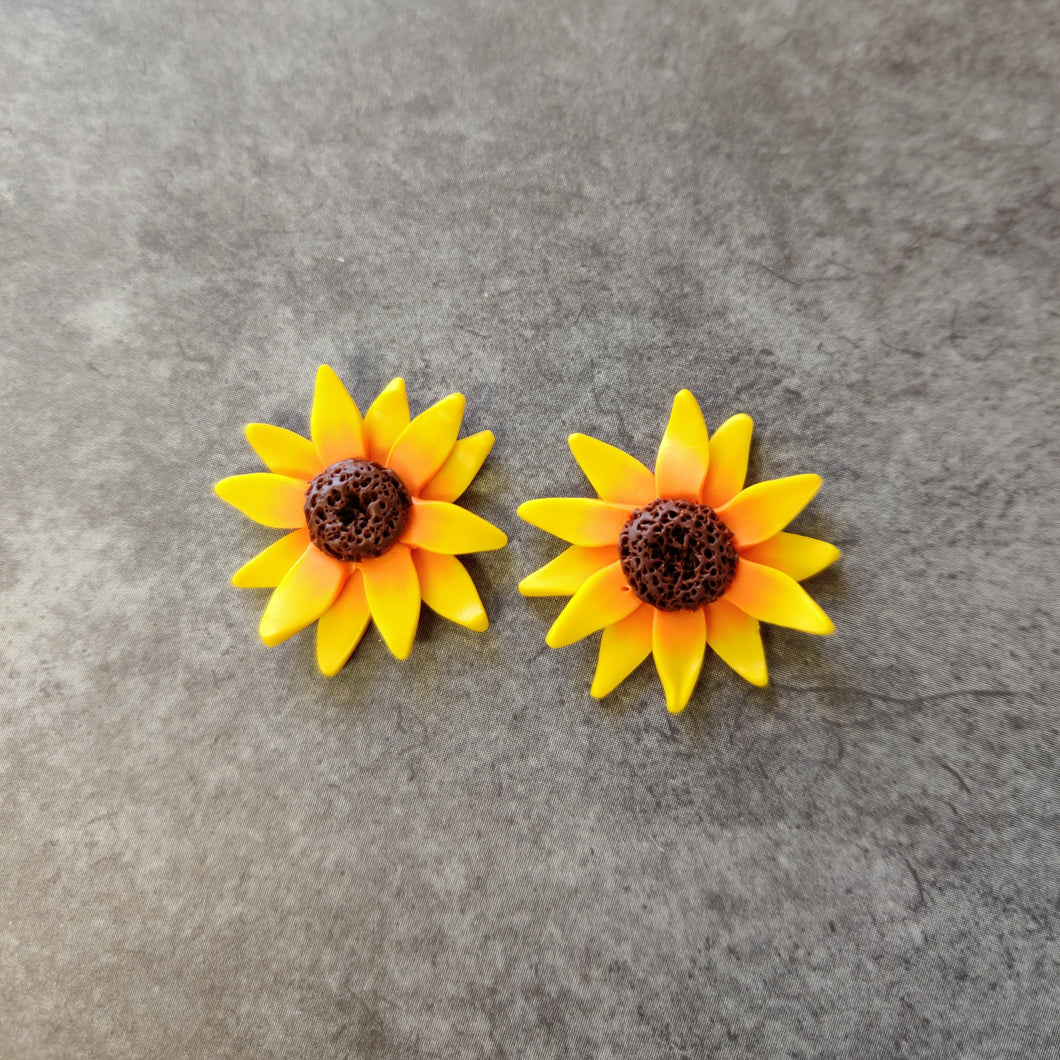 Large Sunflower Metal Free Stud Earrings with Hypoallergenic Plastic Posts