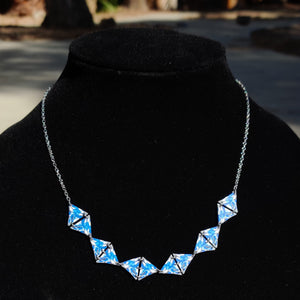 Six Diamond Blue Abstract Necklace