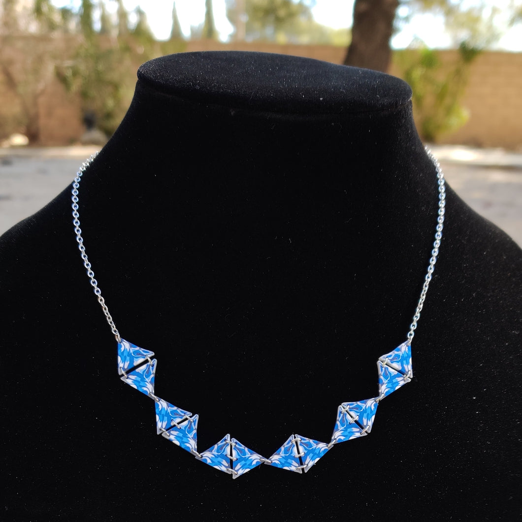 Six Diamond Blue Abstract Necklace