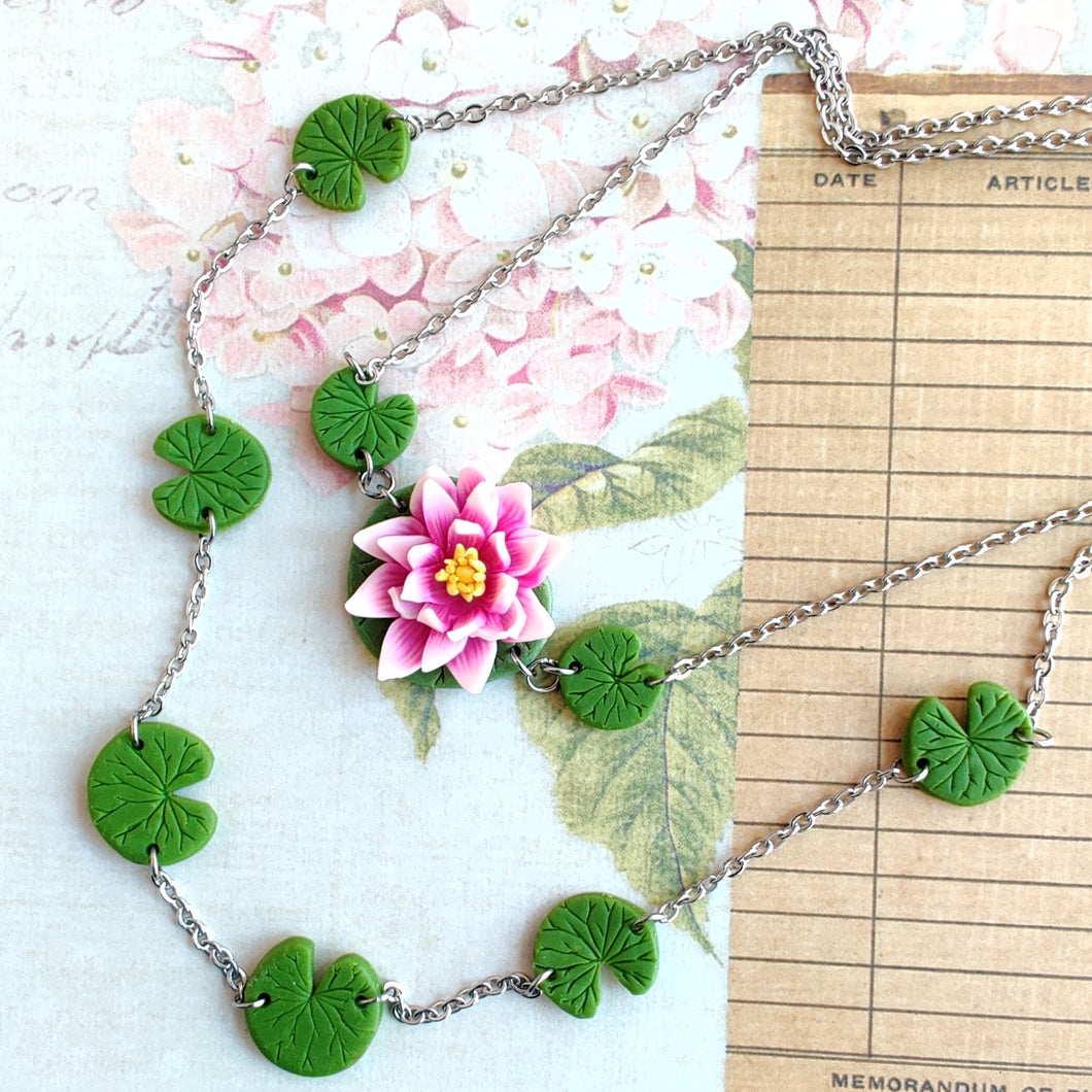 Layered Pink Waterlily Necklace