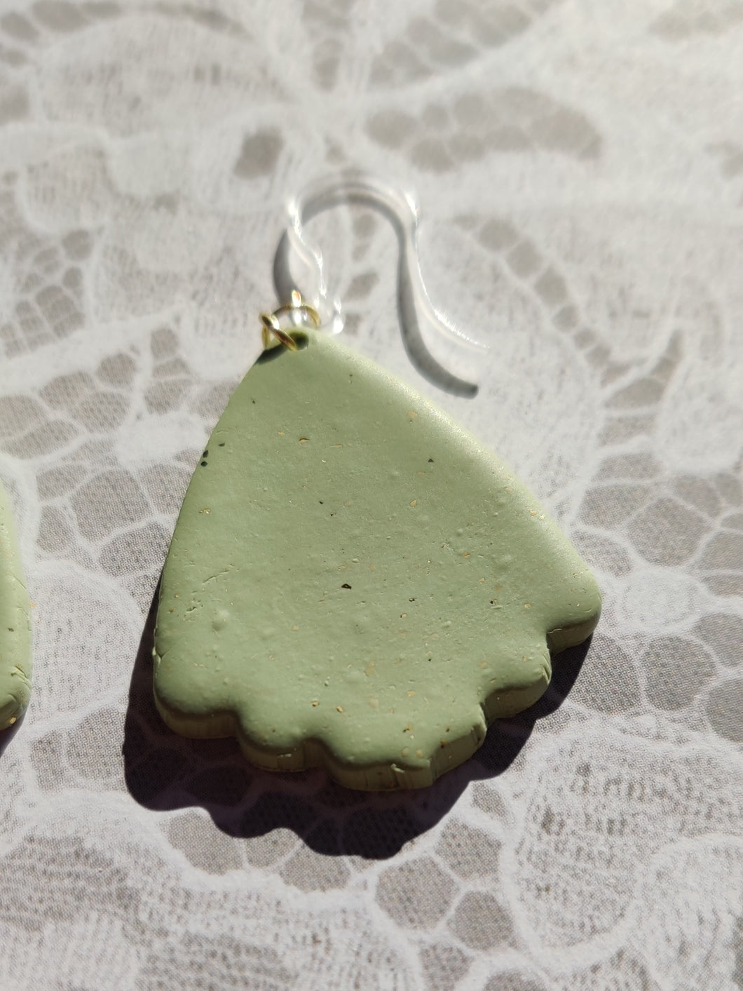 Shell Sage Green & Gold Speckled Earrings