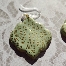 Load image into Gallery viewer, Sage Green Crackled Gold Foil Earrings
