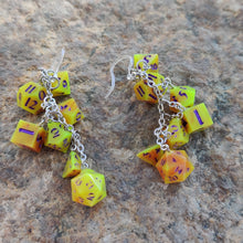 Load image into Gallery viewer, Radioactive Mango RPG Dice Earrings - 7 Dice Dangle
