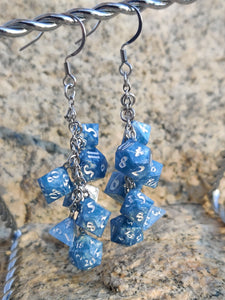 Blue RPG Dice Earrings - 7 Dice Dangle