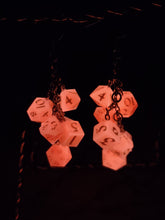 Load image into Gallery viewer, Glowing Pink RPG Dice Earrings - 7 Dice Dangle

